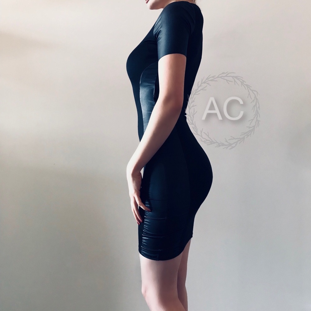 Shasa LBD with Faux Leather Side Detail